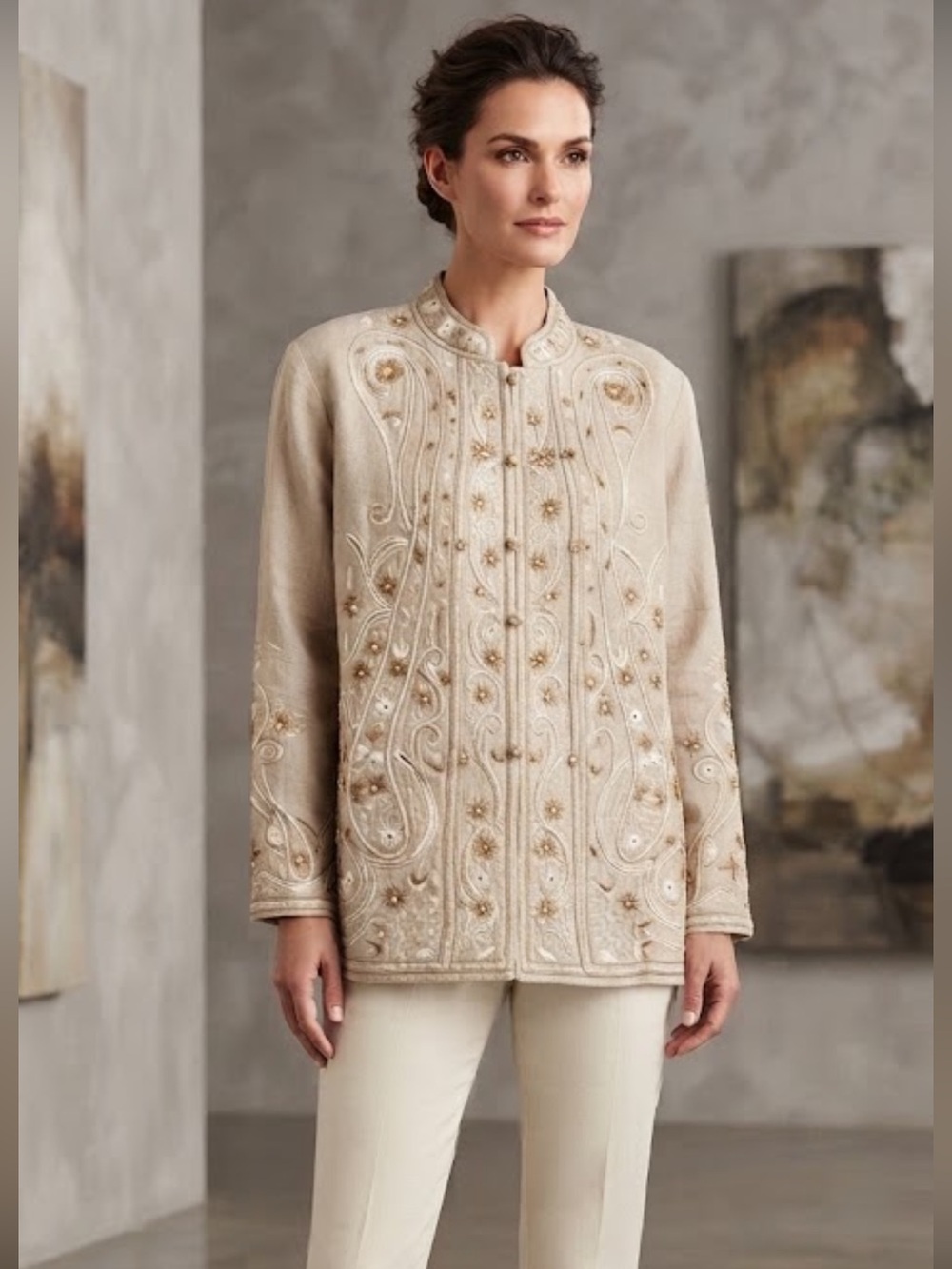 Coldwater Creek 100% Linen Embroidered Jacket Size L